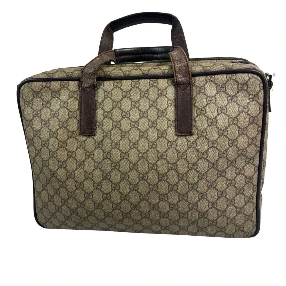 Gucci GG Supreme Briefcase Brown Leather Laptop Bag 28723 486628 Vintage